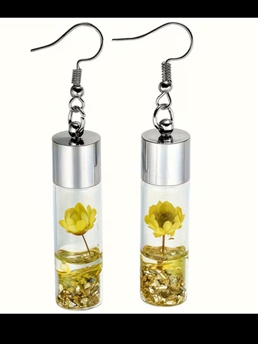 Yellow Dried Flower Glass Bottle Pendant Earrings